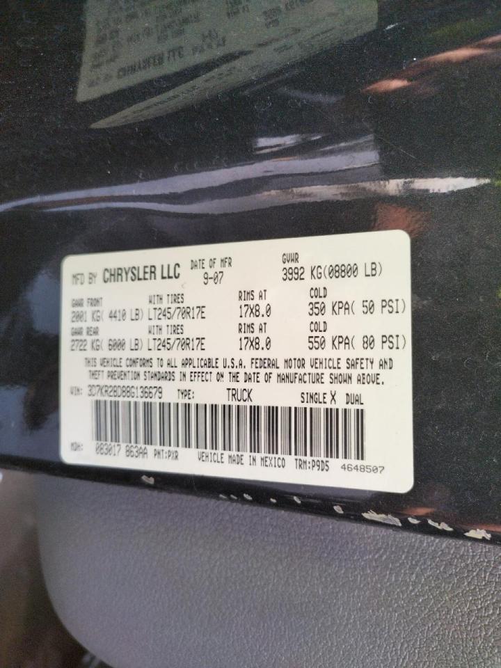 Photo 10 from auction – 2008 DODGE RAM 2500 S with VIN 3D7KR28D88G136679