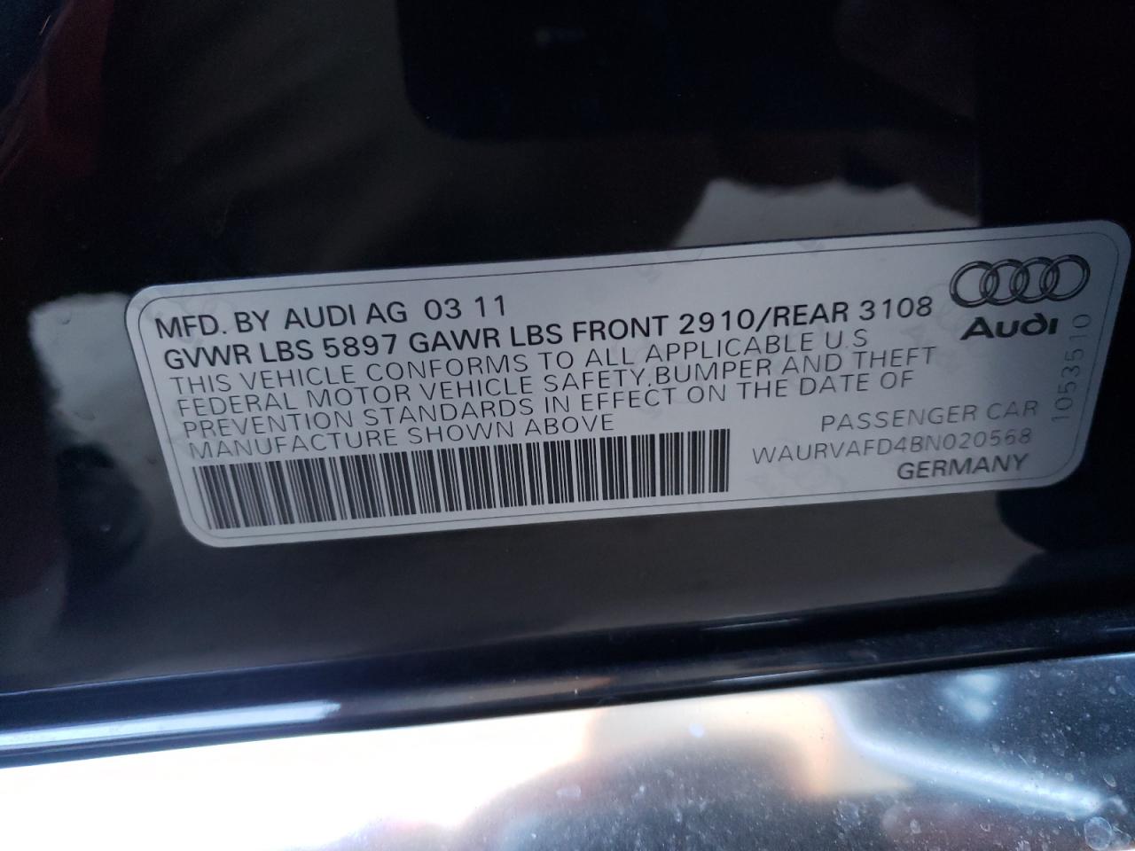 Photo 10 from auction – 2011 AUDI A8 L QUATT with VIN WAURVAFD4BN020568