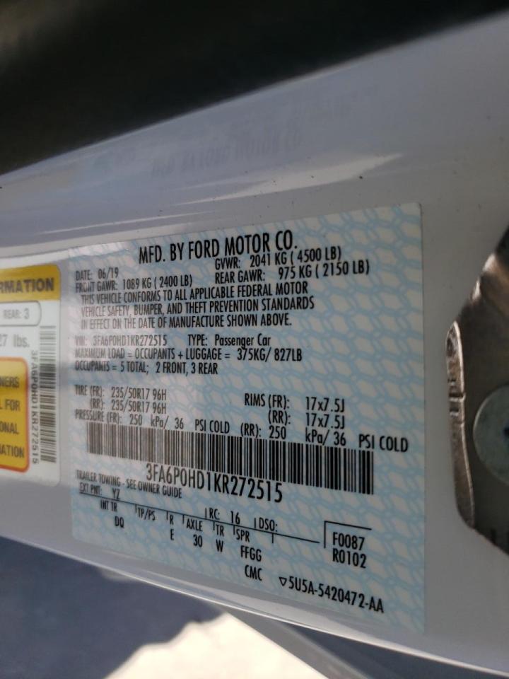 Photo 10 from auction – 2019 FORD FUSION SE with VIN 3FA6P0HD1KR272515