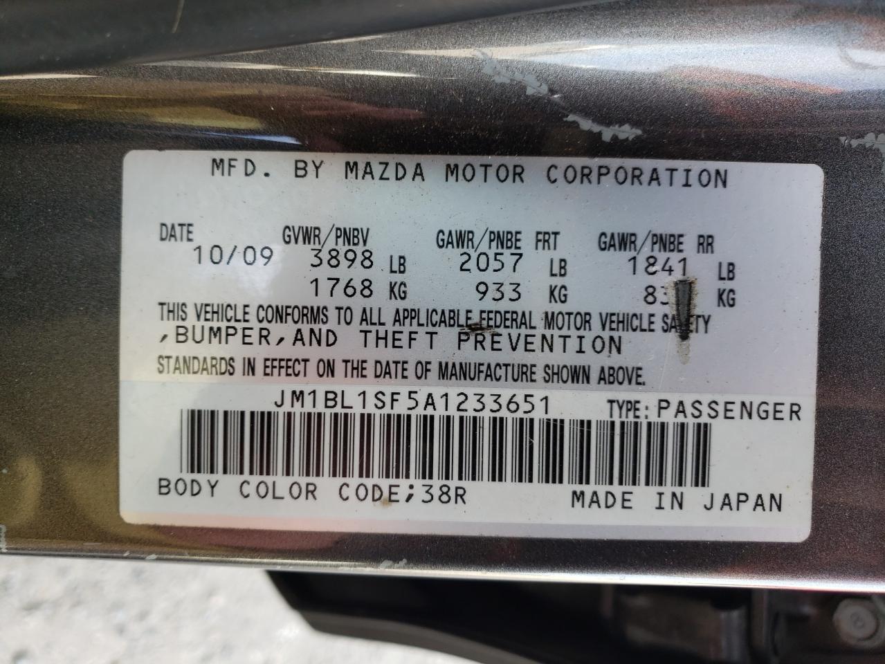 Photo 10 from auction – 2010 MAZDA 3 I with VIN JM1BL1SF5A1233651