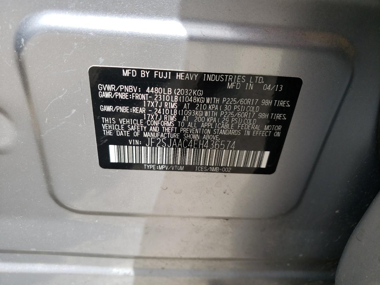 Photo 10 from auction – 2014 SUBARU FORESTER 2 with VIN JF2SJAAC4EH436574