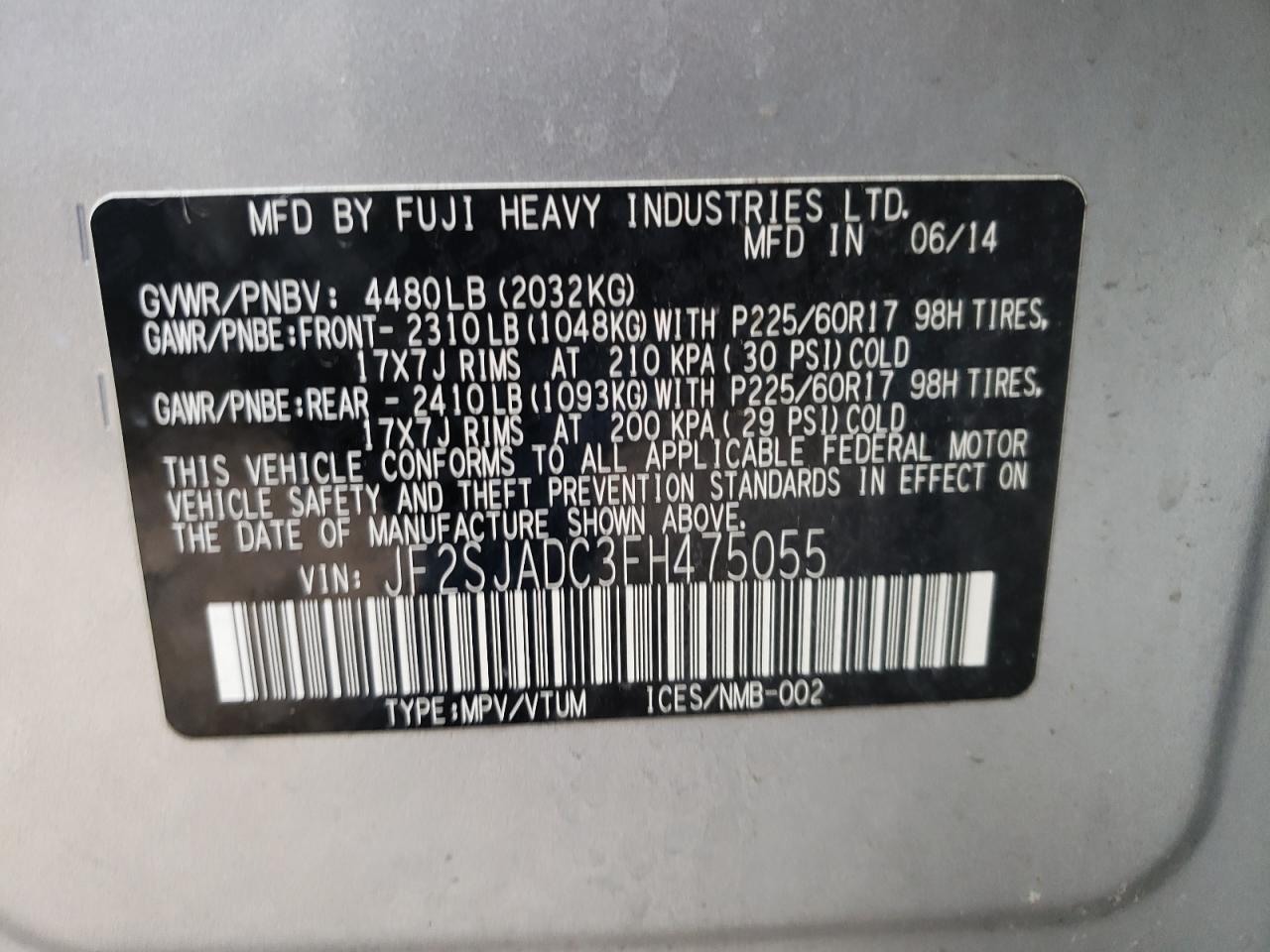Photo 10 from auction – 2015 SUBARU FORESTER 2 with VIN JF2SJADC3FH475055