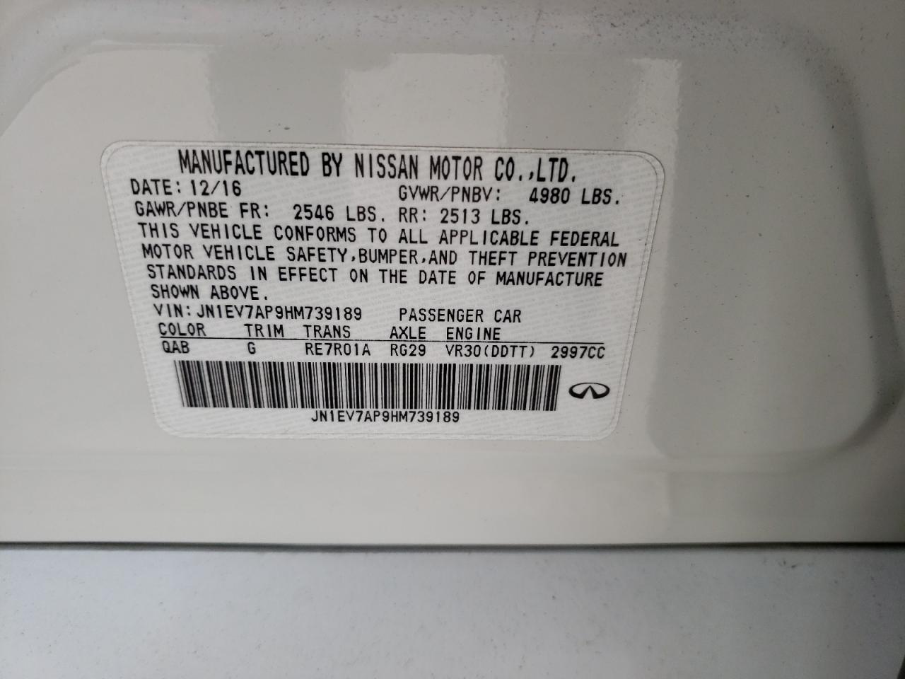 Photo 10 from auction – 2017 INFINITI Q50 PREMIU with VIN JN1EV7AP9HM739189