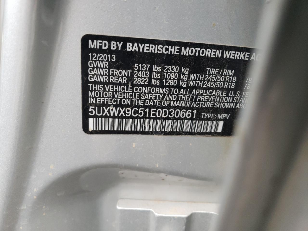 Photo 10 from auction – 2014 BMW X3 with VIN 5UXWX9C51E0D30661