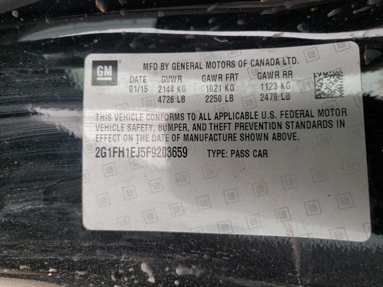 Photo 10 from auction – 2015 CHEVROLET CAMARO SS with VIN 2G1FH1EJ5F9203659