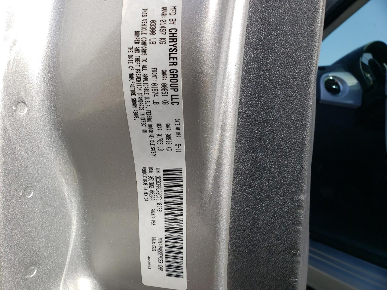Photo 10 from auction – 2012 FIAT 500 LOUNGE with VIN 3C3CFFCR0CT118179