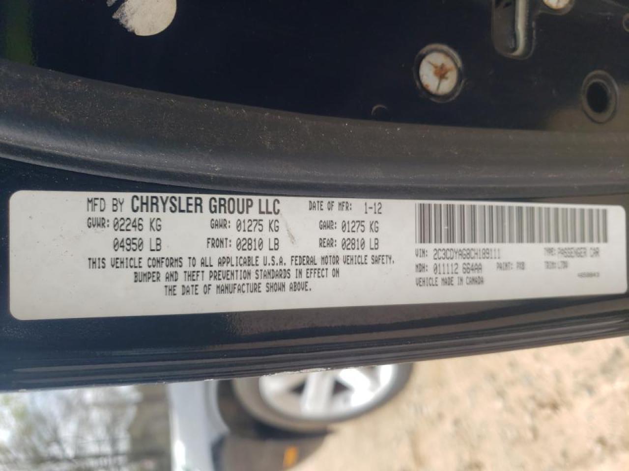 Photo 10 from auction – 2012 DODGE CHALLENGER with VIN 2C3CDYAG8CH189111