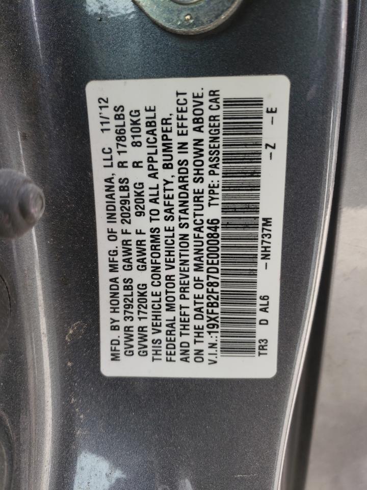 Photo 10 from auction – 2013 HONDA CIVIC EX with VIN 19XFB2F87DE000846