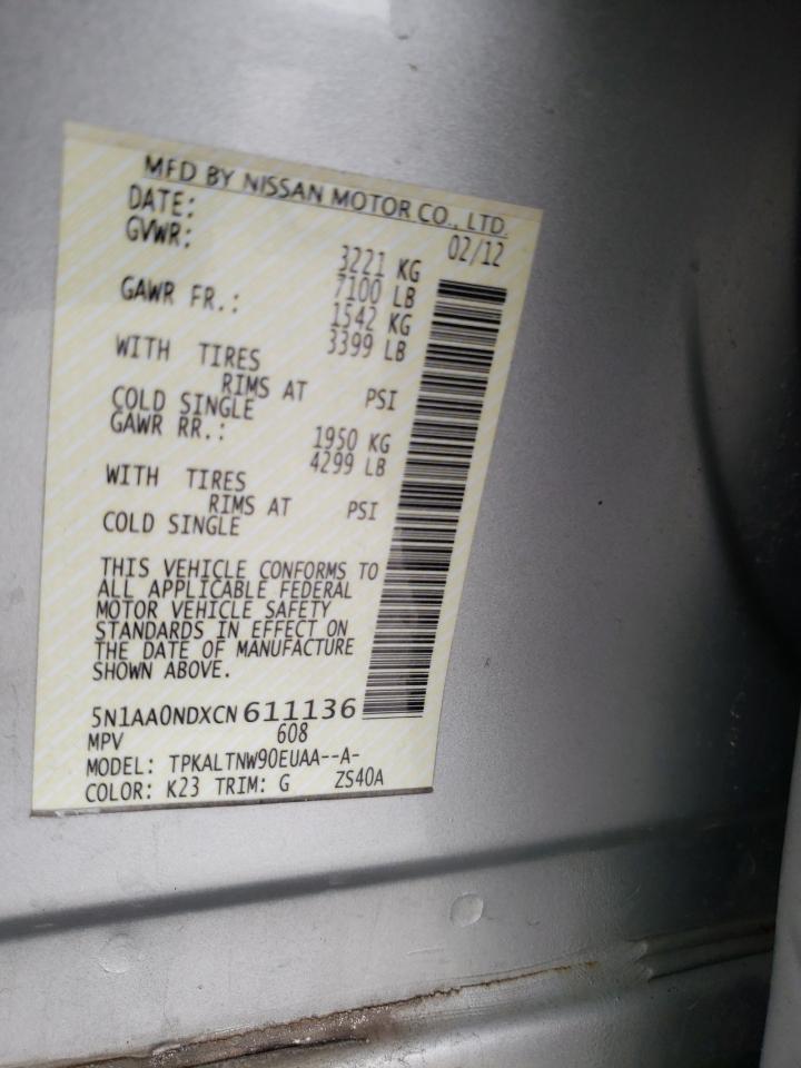 Photo 10 from auction – 2012 NISSAN ARMADA SV with VIN 5N1AA0NDXCN611136