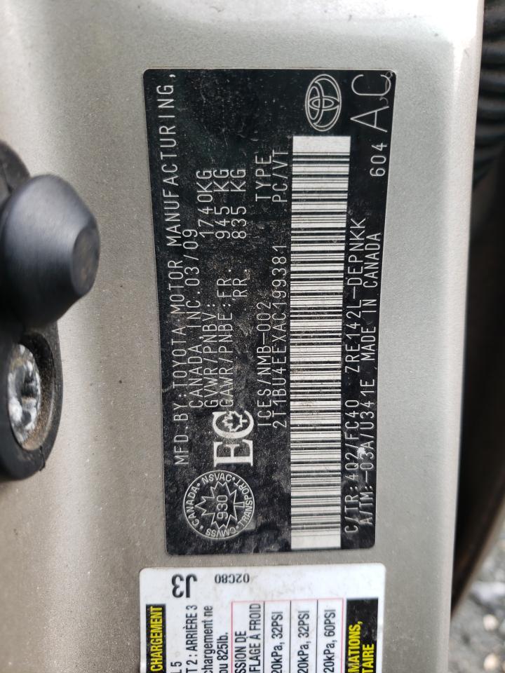 Photo 10 from auction – 2010 TOYOTA COROLLA BA with VIN 2T1BU4EEXAC199381