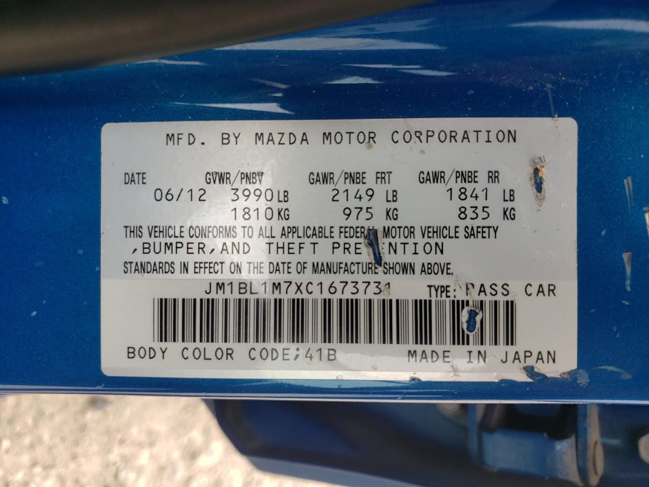 Photo 10 from auction – 2012 MAZDA 3 I with VIN JM1BL1M7XC1673731