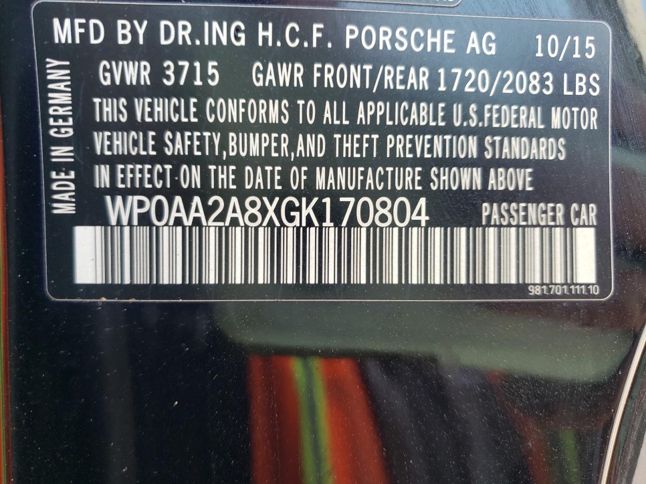 Photo 10 from auction – 2016 PORSCHE CAYMAN with VIN WP0AA2A8XGK170804