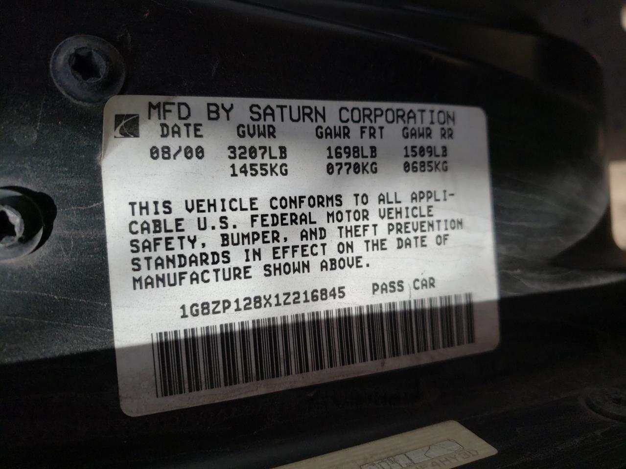 Photo 10 from auction – 2001 SATURN SC1 with VIN 1G8ZP128X1Z216845