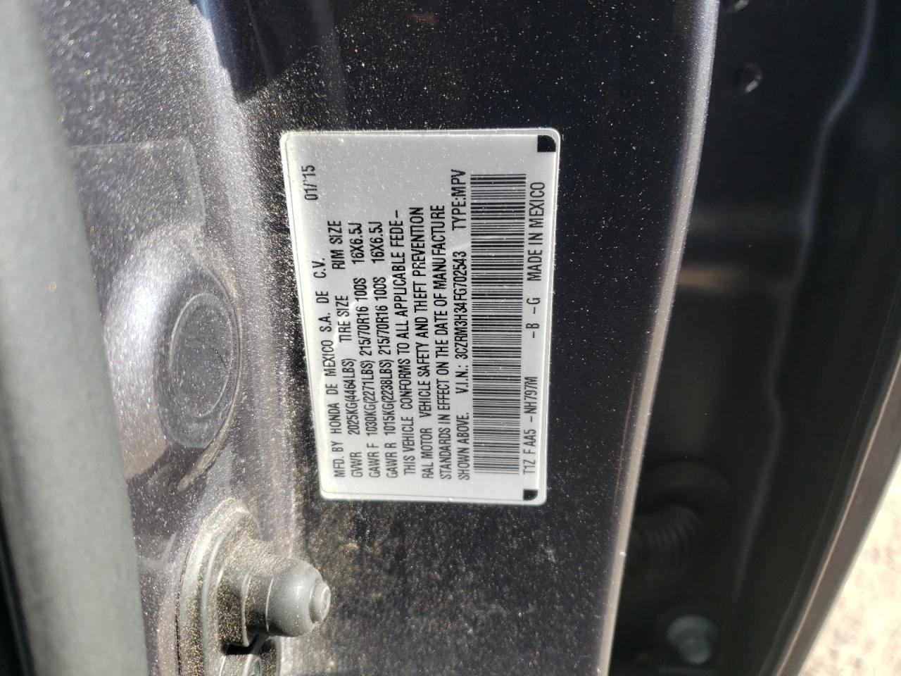 Photo 10 from auction – 2015 HONDA CR-V LX with VIN 3CZRM3H34FG702543