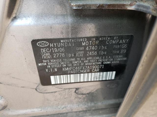 Photo 10 from auction – 2007 HYUNDAI AZERA SE with VIN KMHFC46FX7A190071