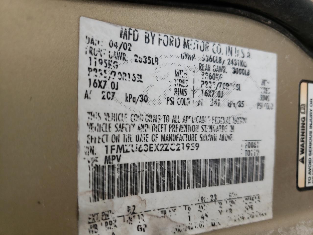 Photo 10 from auction – 2002 FORD EXPLORER X with VIN 1FMZU63EX2ZC21959