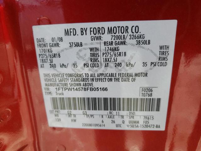Photo 10 from auction – 2008 FORD F150 SUPER with VIN 1FTPW14578FB05166