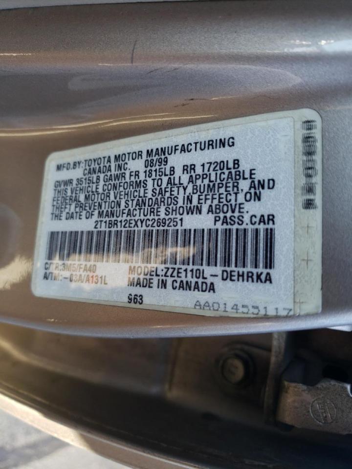 Photo 10 from auction – 2000 TOYOTA COROLLA VE with VIN 2T1BR12EXYC269251