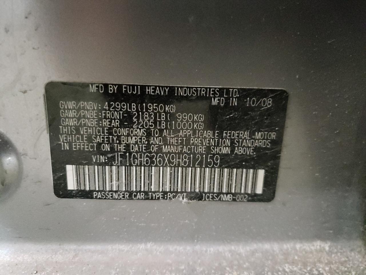 Photo 10 from auction – 2009 SUBARU IMPREZA OU with VIN JF1GH636X9H812159