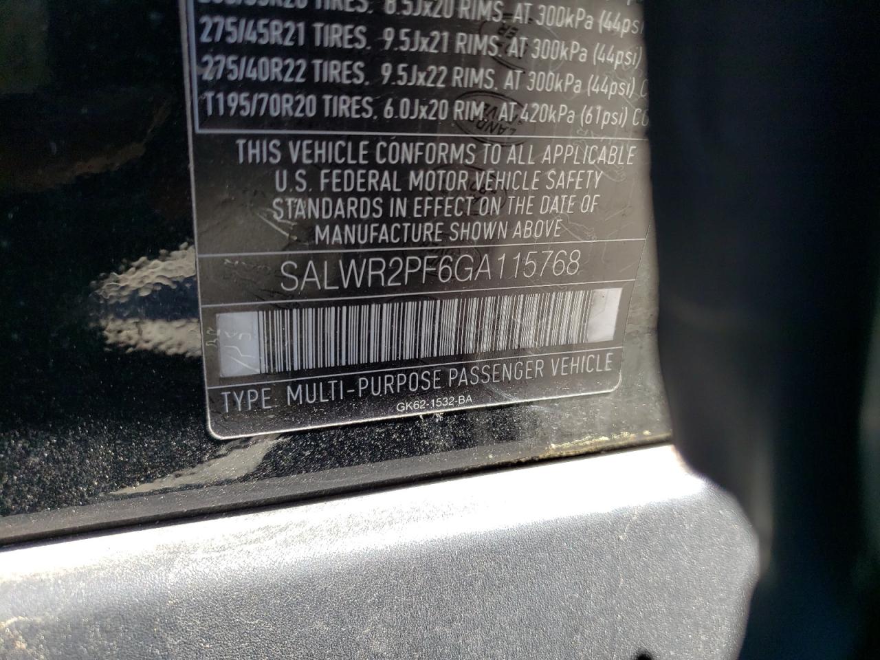 Photo 10 from auction – 2016 LAND ROVER RANGE ROVE with VIN SALWR2PF6GA115768