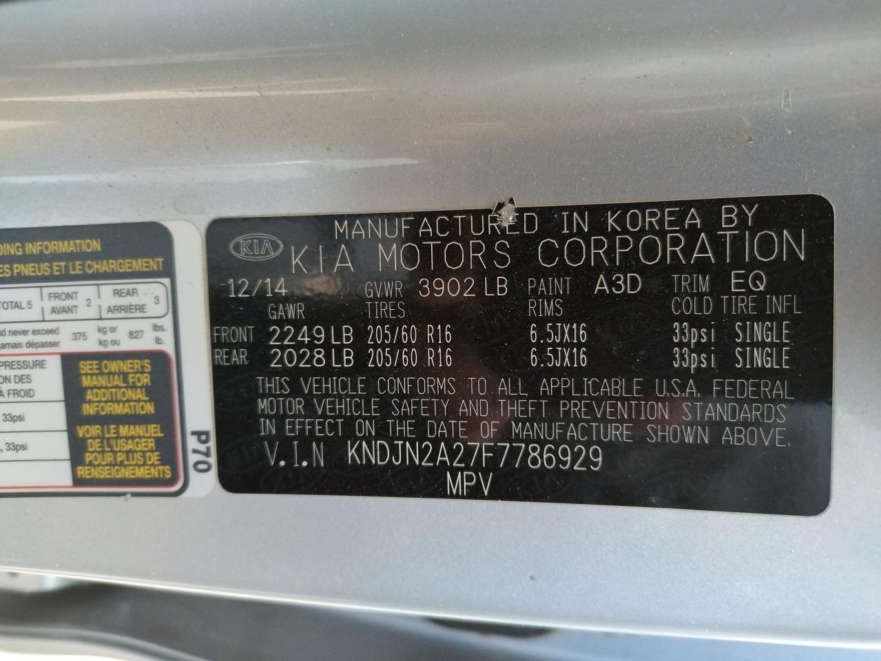 Photo 10 from auction – 2015 KIA SOUL with VIN KNDJN2A27F7786929