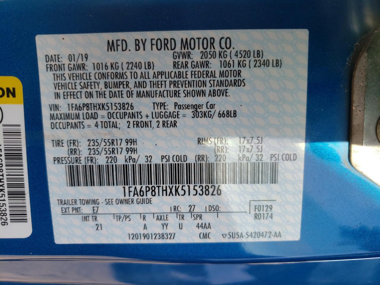Photo 10 from auction – 2019 FORD MUSTANG with VIN 1FA6P8THXK5153826