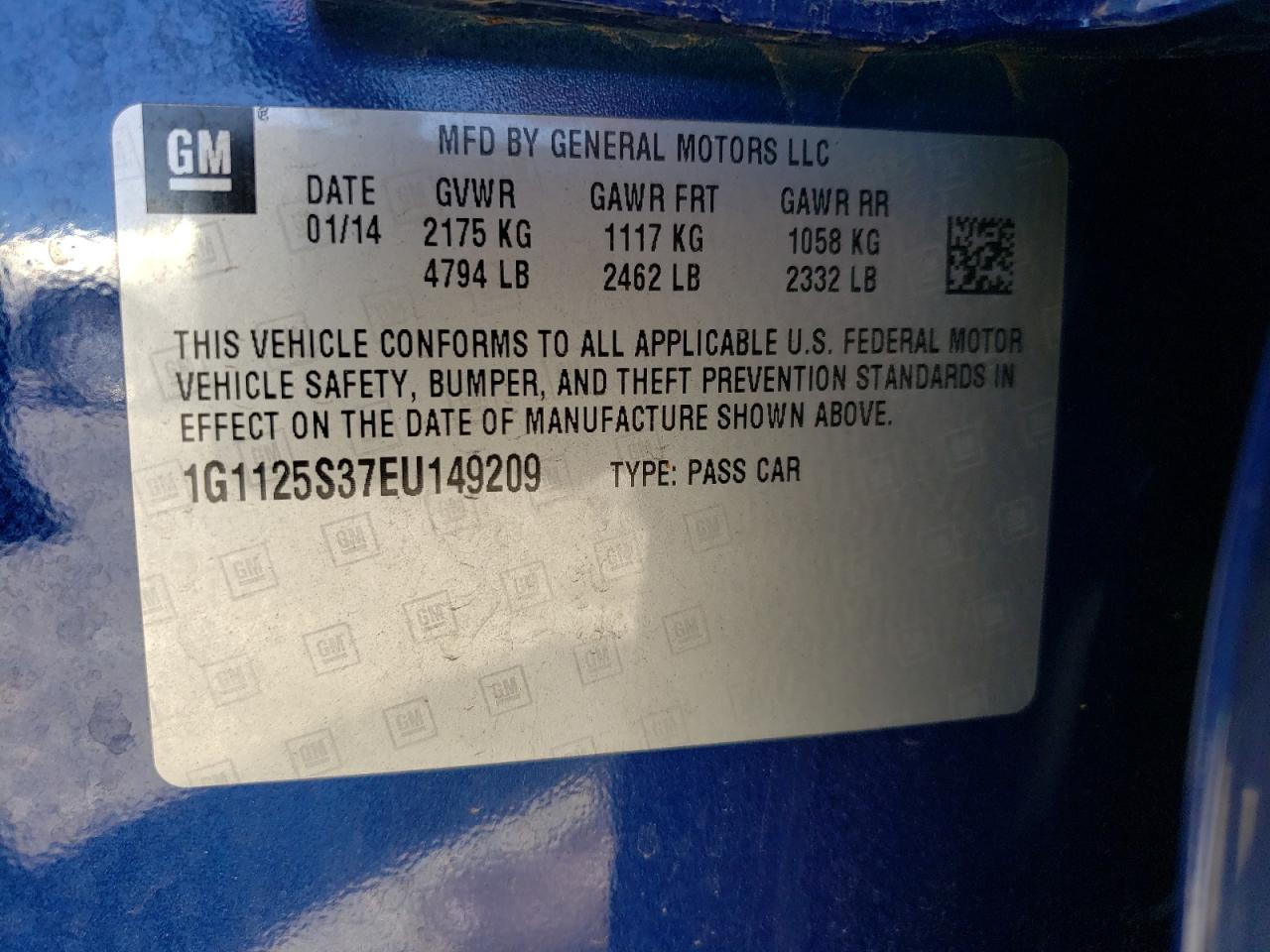 Photo 10 from auction – 2014 CHEVROLET IMPALA LT with VIN 1G1125S37EU149209
