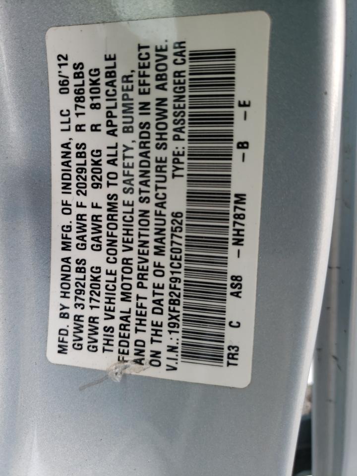 Photo 10 from auction – 2012 HONDA CIVIC EXL with VIN 19XFB2F91CE077526