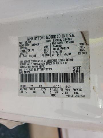 Photo 10 from auction – 2000 FORD F150 with VIN 1FTRX18L5YNB43743