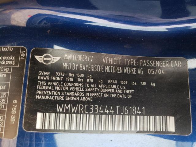 Photo 10 from auction – 2004 MINI COOPER with VIN WMWRC33444TJ61841