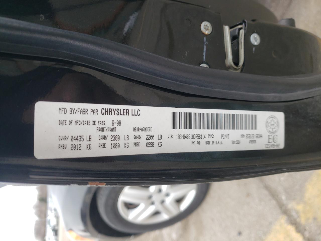 Photo 10 from auction – 2008 DODGE CALIBER SX with VIN 1B3HB48B18D756114
