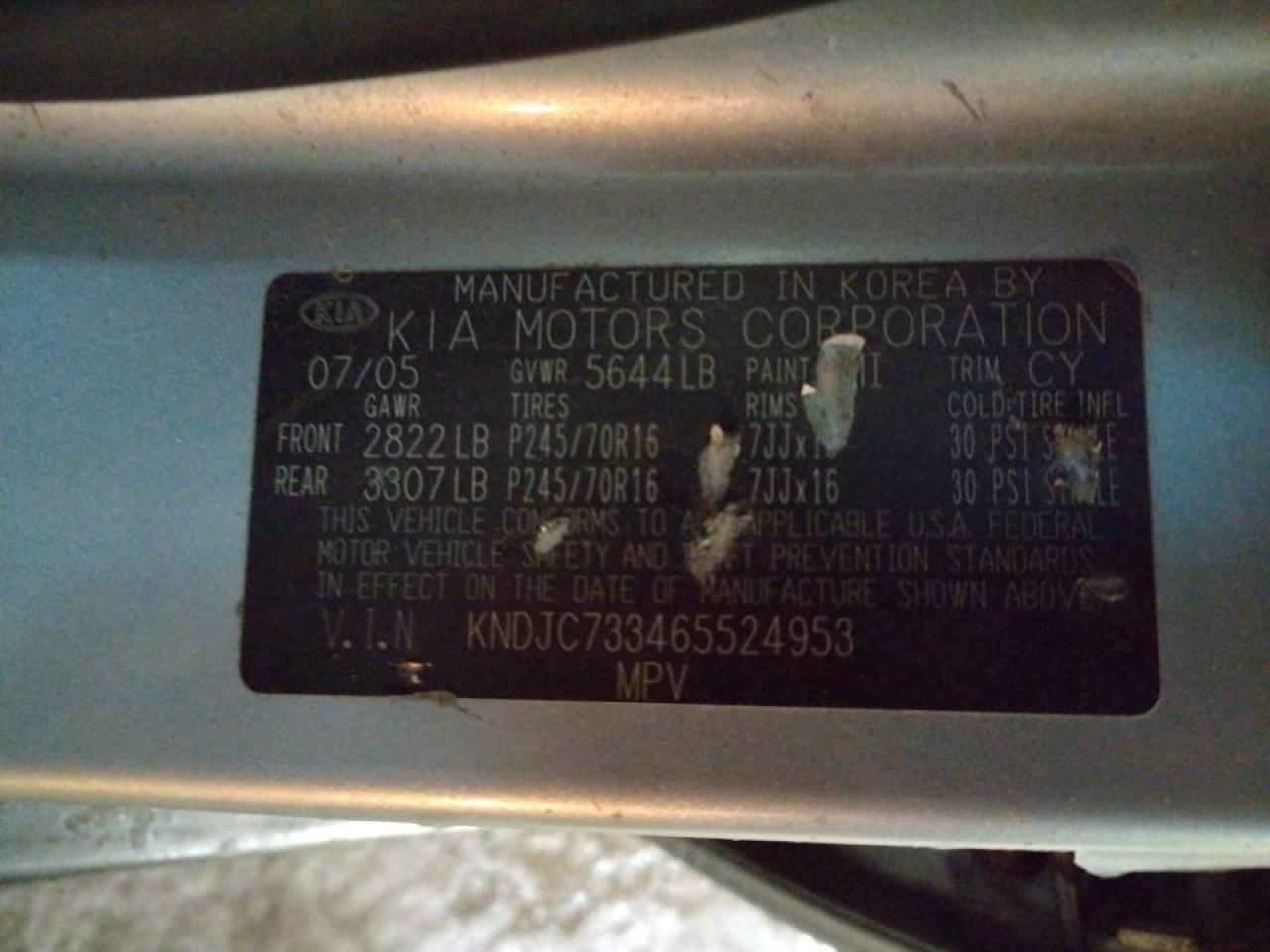 Photo 10 from auction – 2006 KIA SORENTO EX with VIN KNDJC733465524953