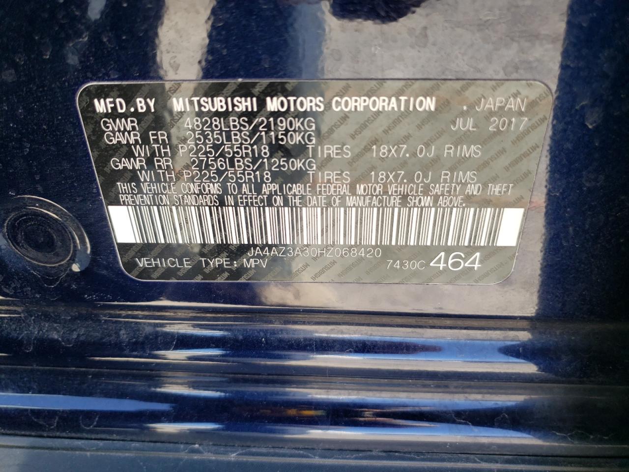 Photo 10 from auction – 2017 MITSUBISHI OUTLANDER with VIN JA4AZ3A30HZ068420