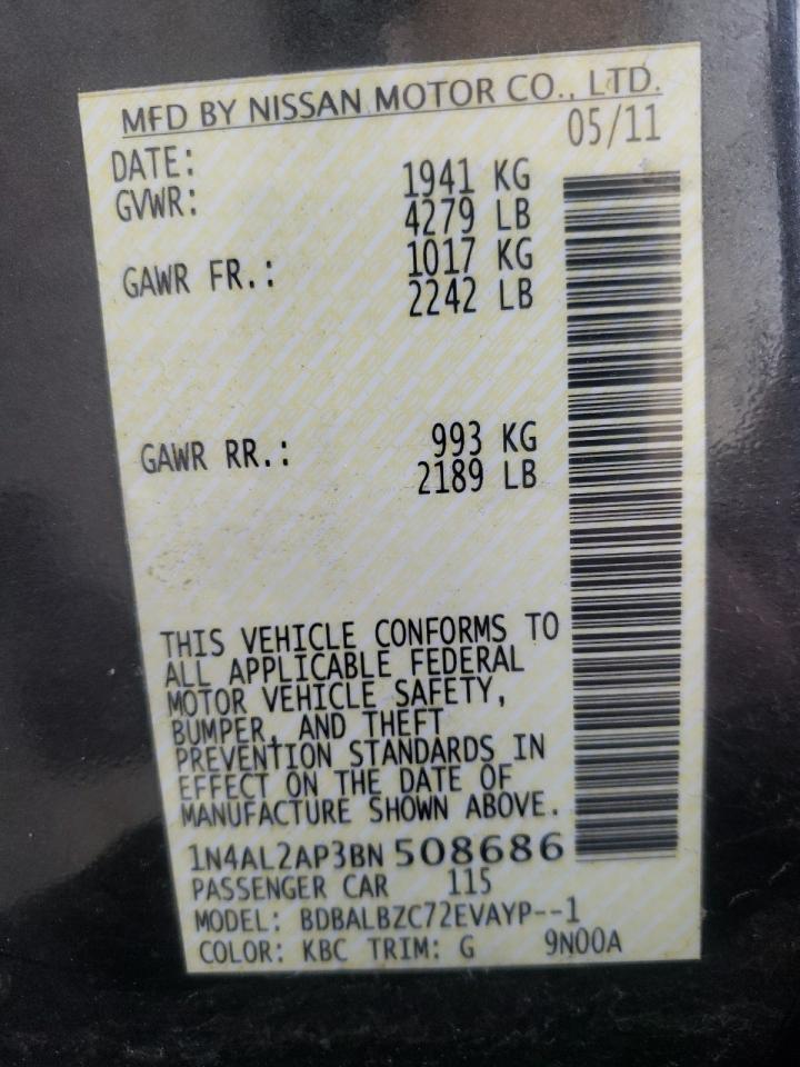 Photo 10 from auction – 2011 NISSAN ALTIMA BAS with VIN 1N4AL2AP3BN508686