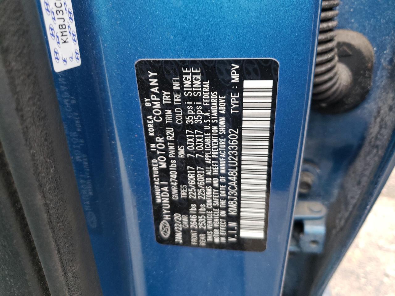 Photo 10 from auction – 2020 HYUNDAI TUCSON LIM with VIN KM8J3CA48LU233602