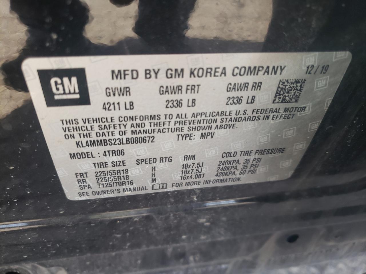Photo 10 from auction – 2020 BUICK ENCORE GX with VIN KL4MMBS23LB080672