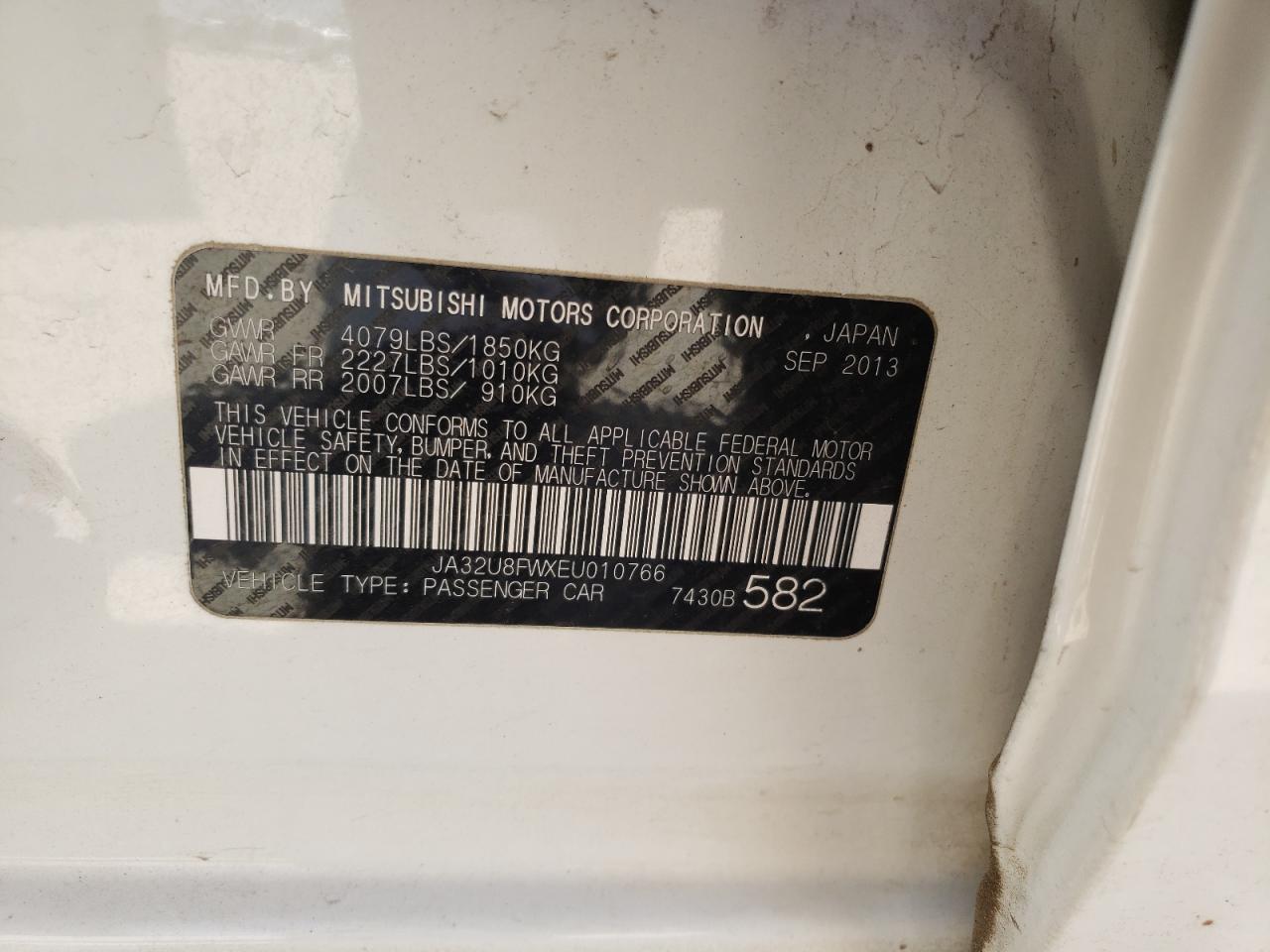 Photo 10 from auction – 2014 MITSUBISHI LANCER GT with VIN JA32U8FWXEU010766