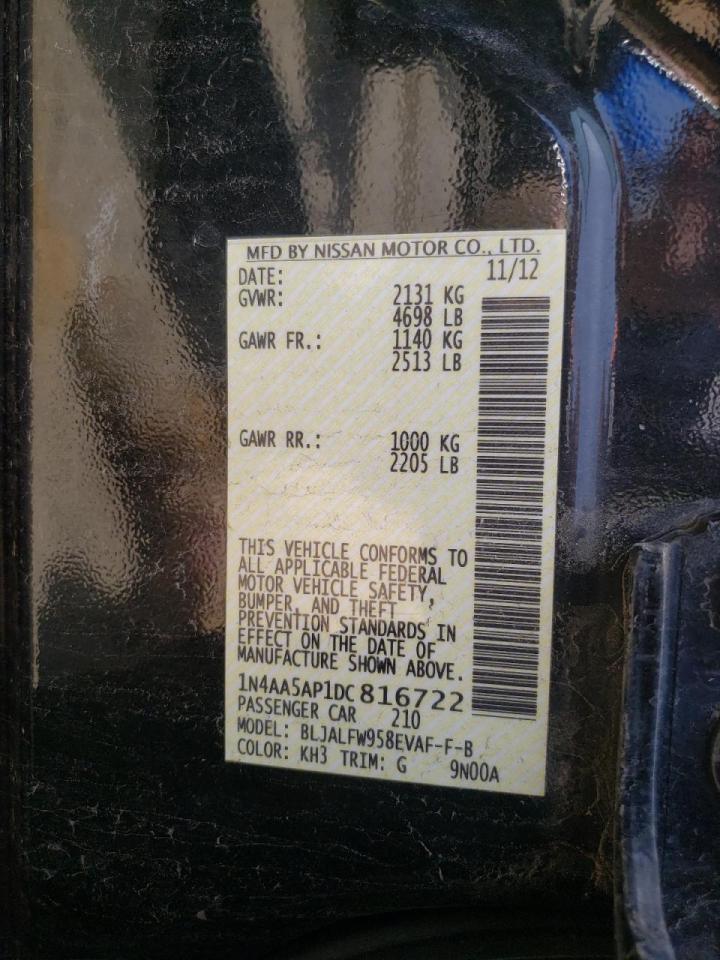 Photo 10 from auction – 2013 NISSAN MAXIMA S with VIN 1N4AA5AP1DC816722