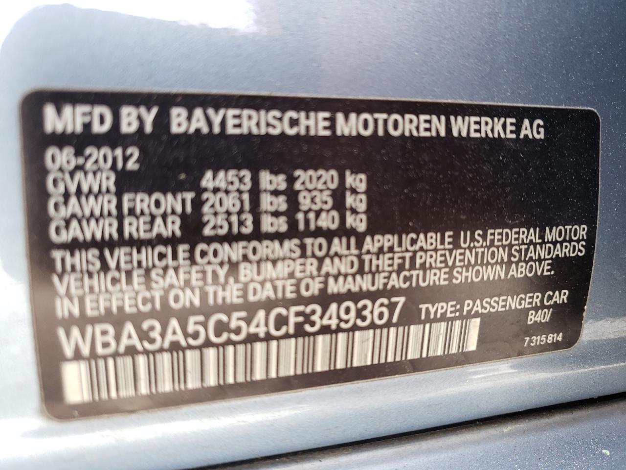 Photo 10 from auction – 2012 BMW 328 I with VIN WBA3A5C54CF349367