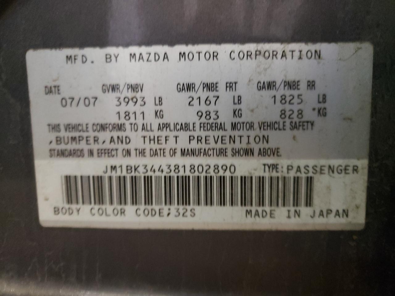 Photo 10 from auction – 2008 MAZDA 3 HATCHBAC with VIN JM1BK344381802890