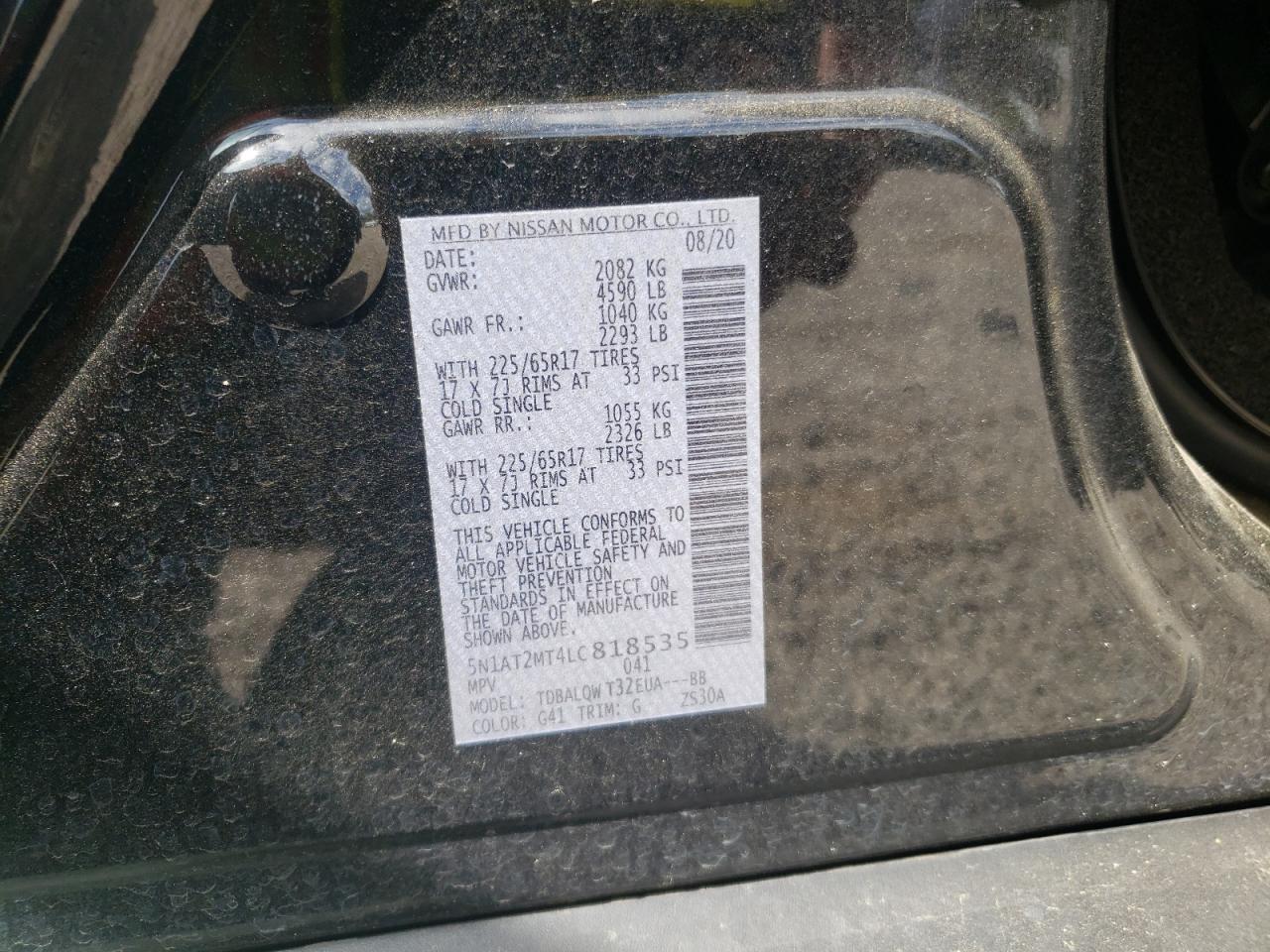 Photo 10 from auction – 2020 NISSAN ROGUE S with VIN 5N1AT2MT4LC818535