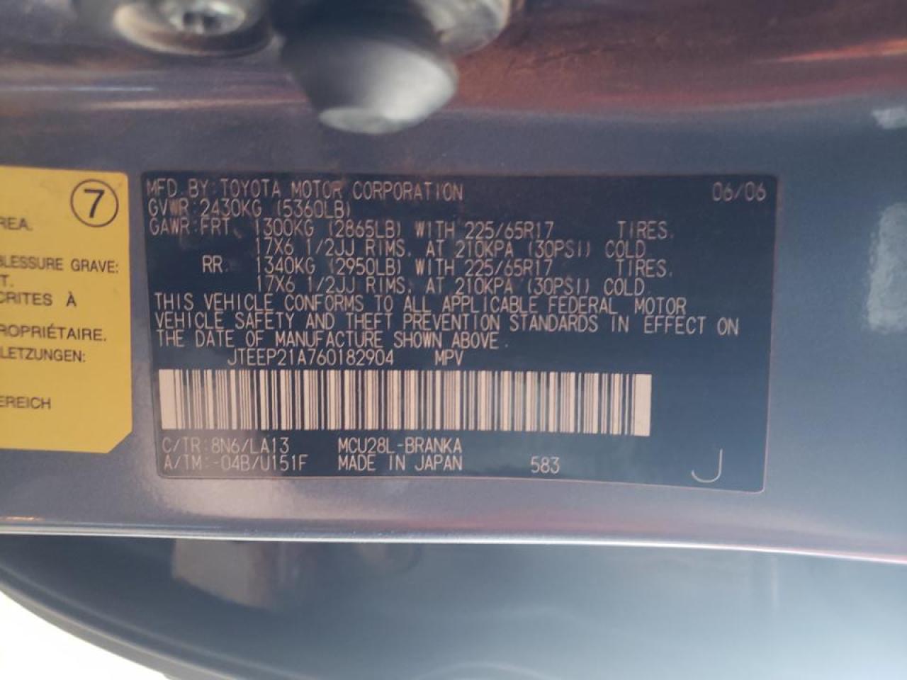 Photo 10 from auction – 2006 TOYOTA HIGHLANDER with VIN JTEEP21A760182904