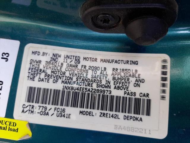 Photo 10 from auction – 2010 TOYOTA COROLLA BA with VIN 1NXBU4EE5AZ289973