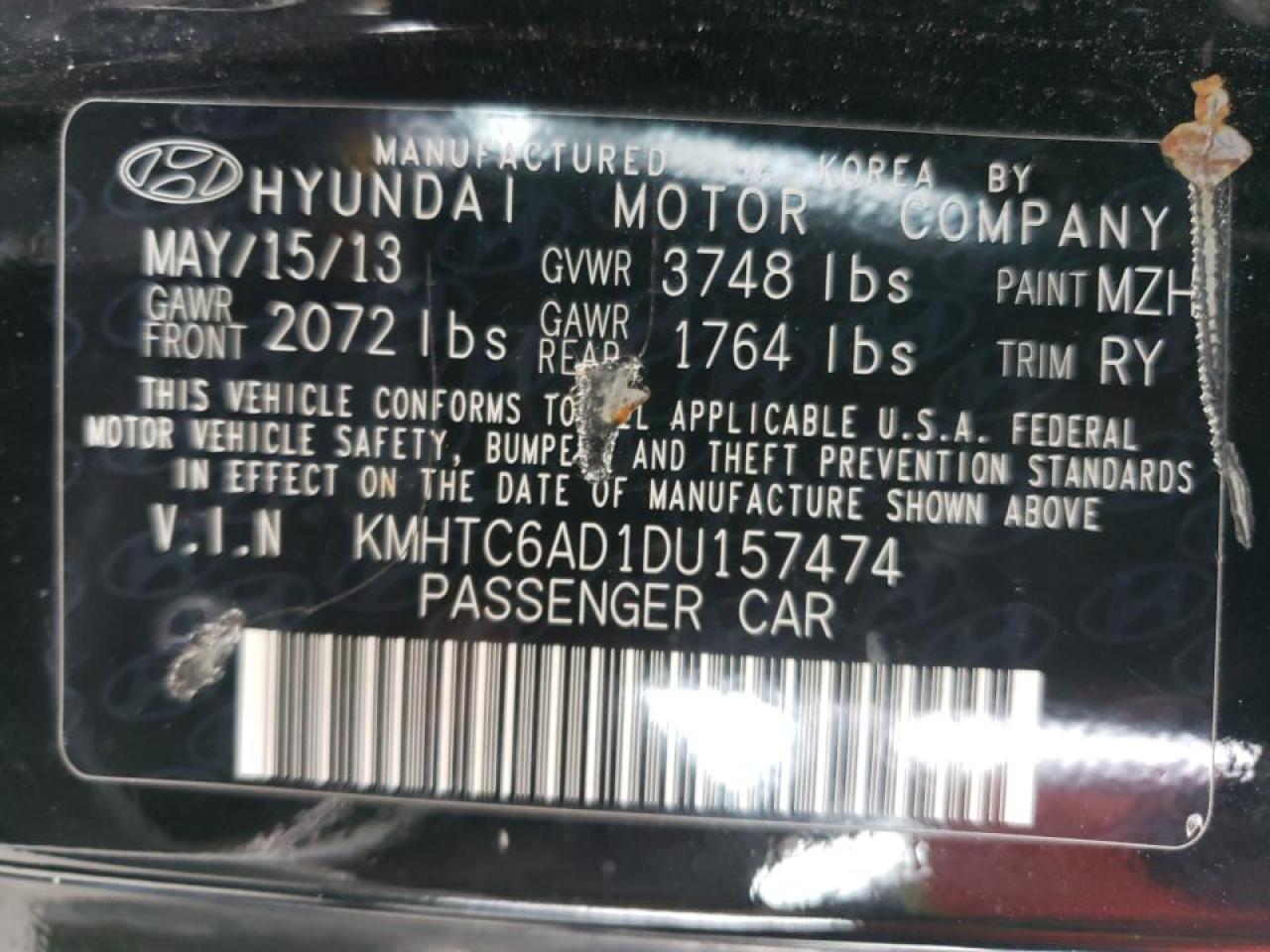 Photo 10 from auction – 2013 HYUNDAI VELOSTER with VIN KMHTC6AD1DU157474