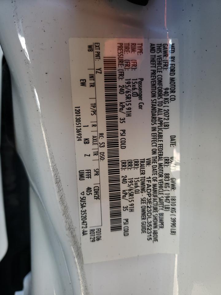 Photo 10 from auction – 2013 FORD FOCUS S with VIN 1FADP3E23DL352315