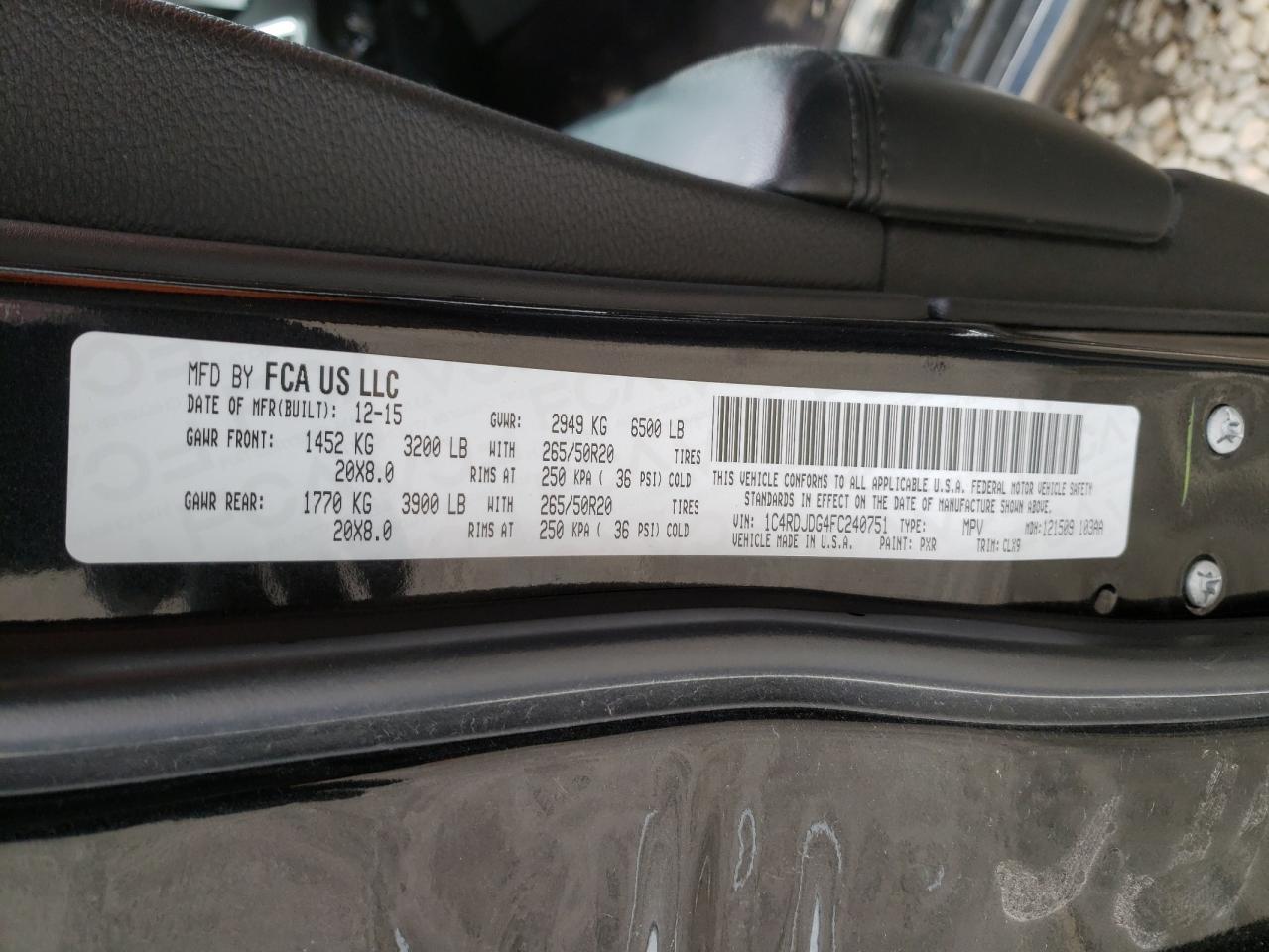 Photo 10 from auction – 2015 DODGE DURANGO LI with VIN 1C4RDJDG4FC240751