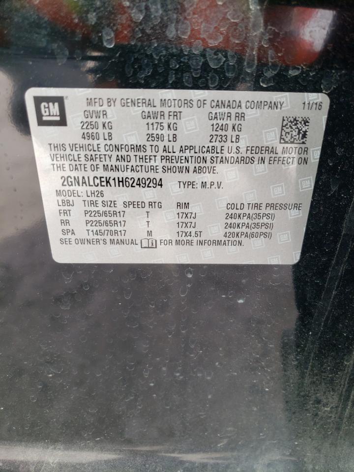 Photo 10 from auction – 2017 CHEVROLET EQUINOX LT with VIN 2GNALCEK1H6249294