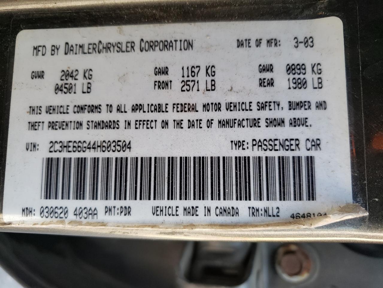 Photo 10 from auction – 2004 CHRYSLER 300M with VIN 2C3HE66G44H603504