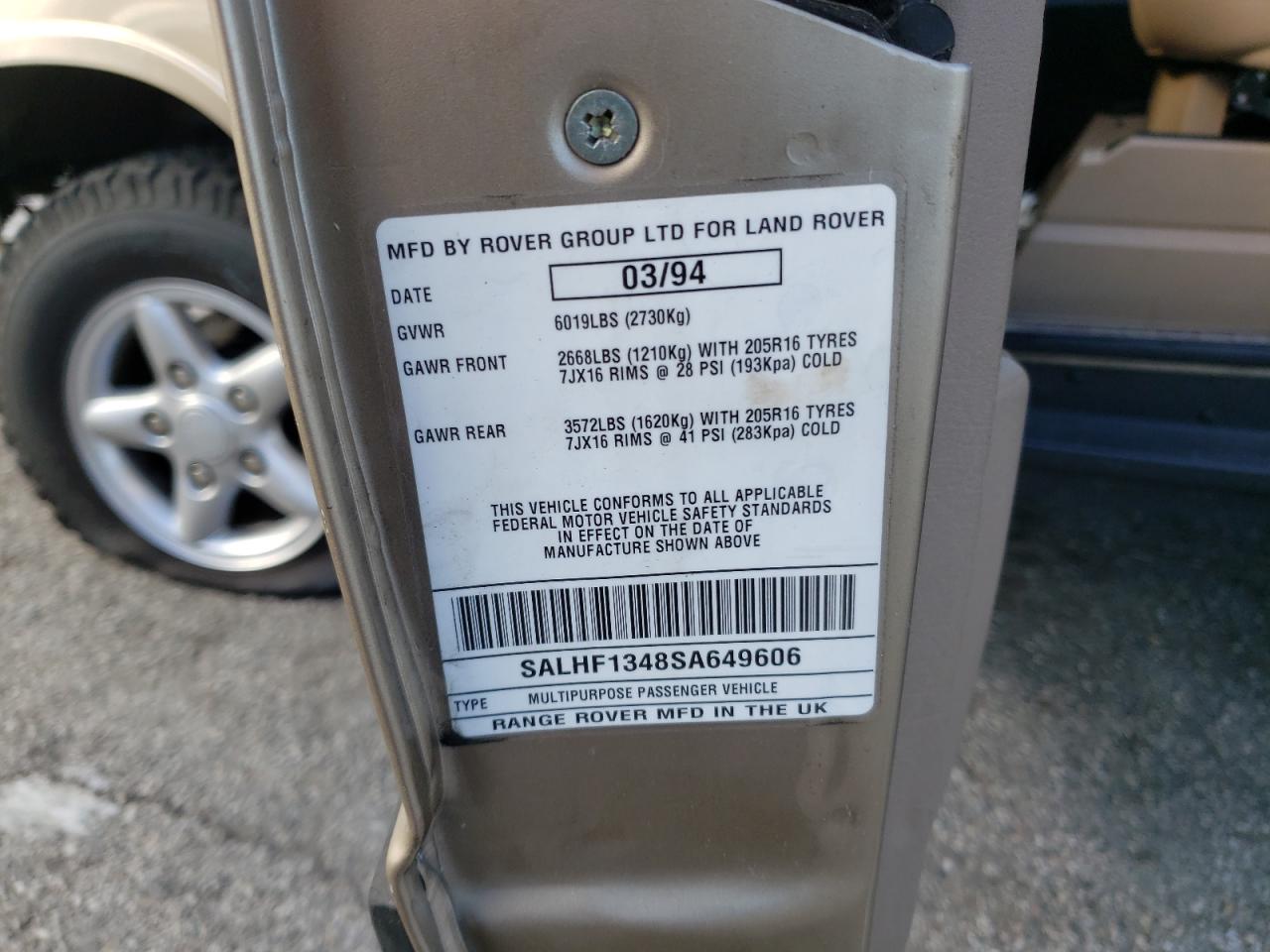 Photo 10 from auction – 1995 LAND ROVER RANGE ROVE with VIN SALHF1348SA649606