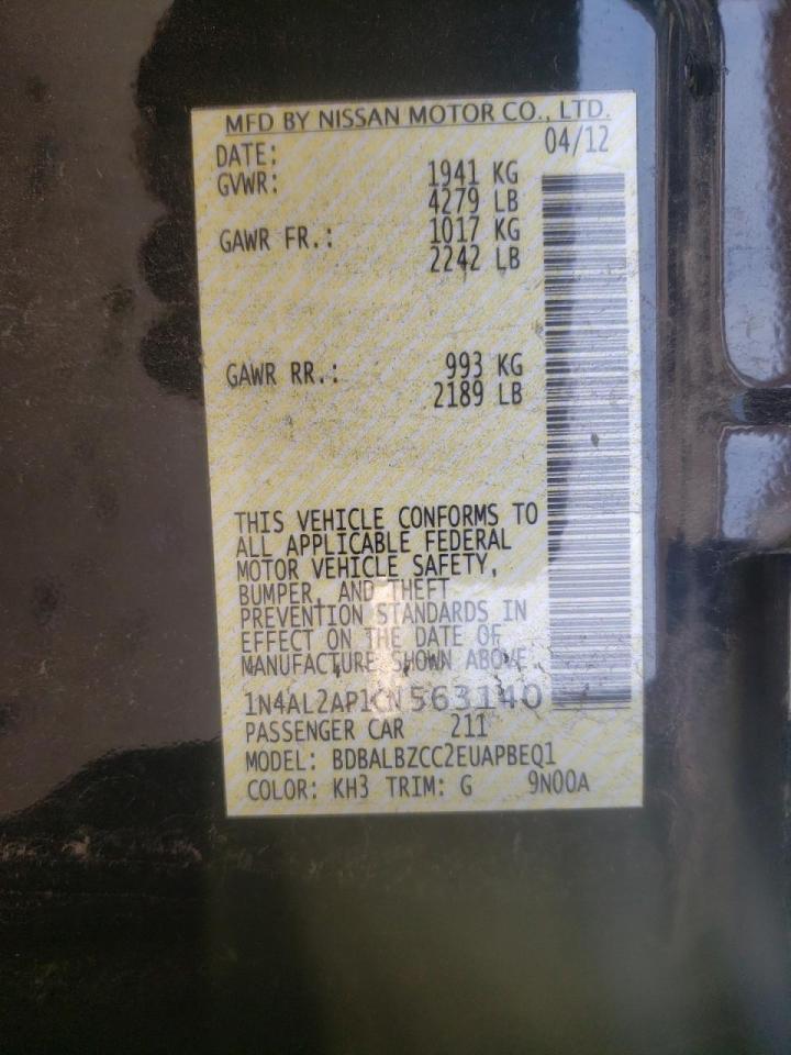 Photo 10 from auction – 2012 NISSAN ALTIMA BAS with VIN 1N4AL2AP1CN563140